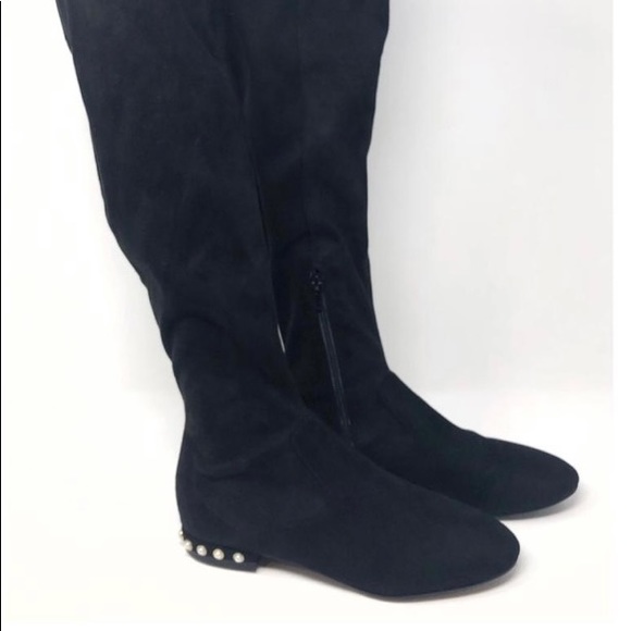 Ivanka Trump Black Freeda knee High Pearl Embellished Heel Faux Suede Boots - Picture 7 of 10
